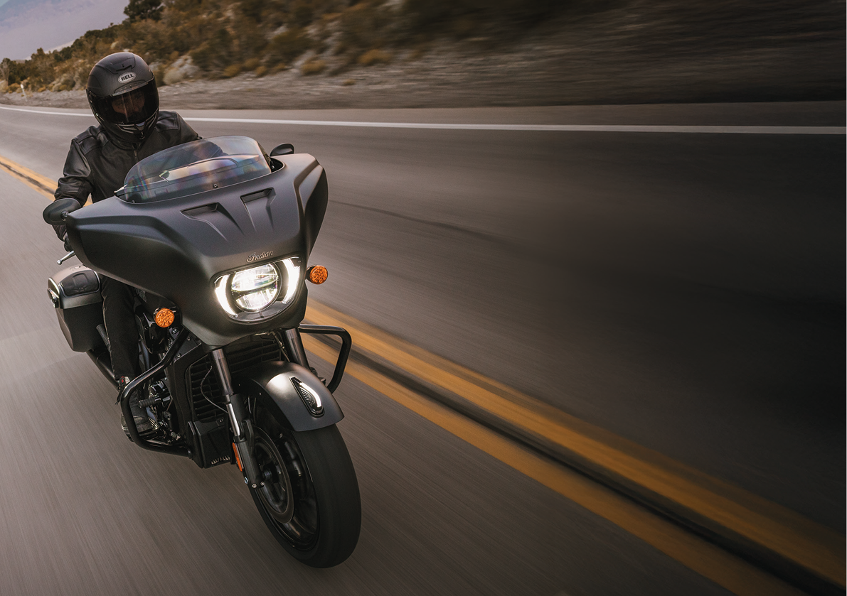 A man riding a motorcycle on a street. AI generated content