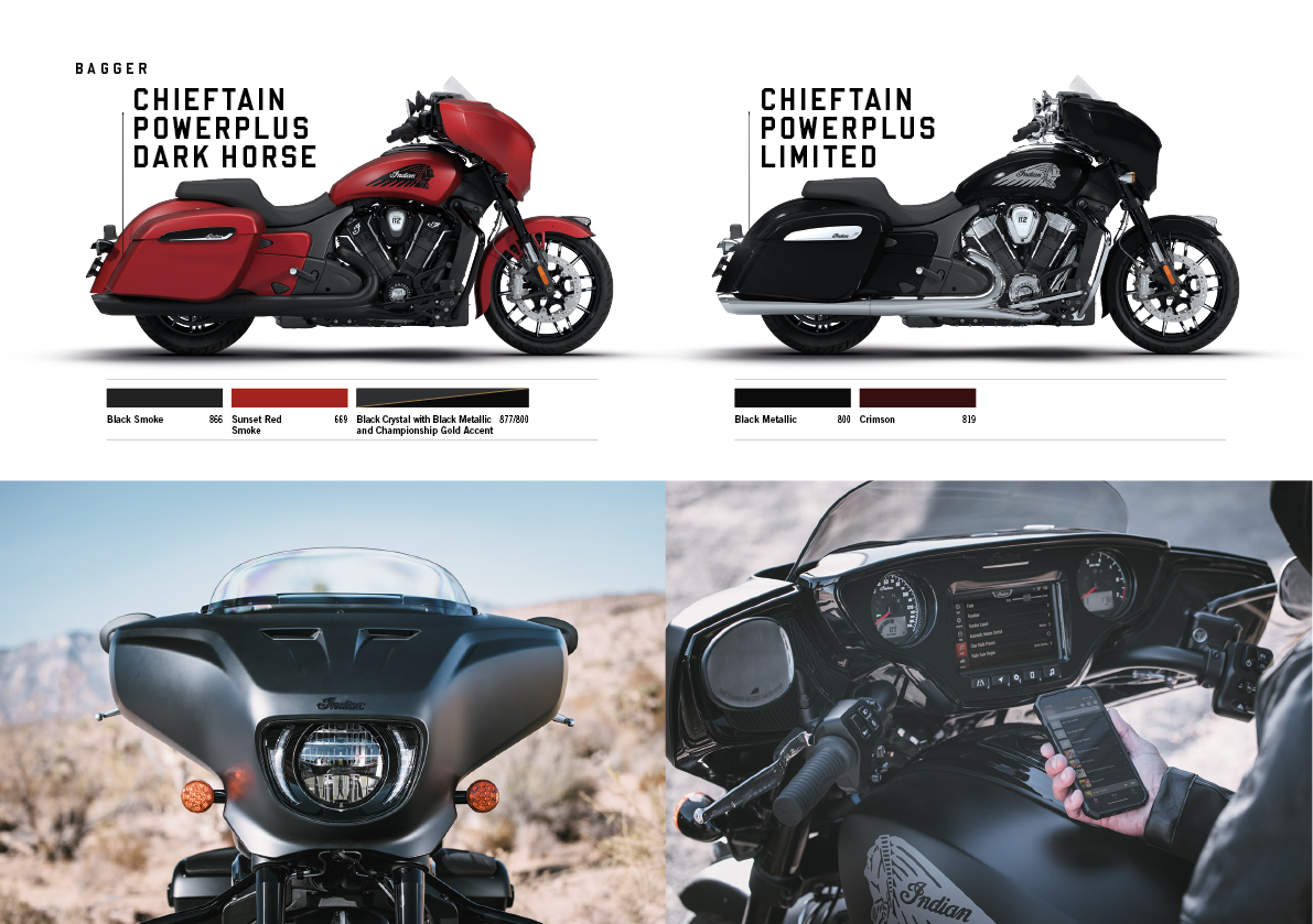 Two motorcycles are shown in the image, one red and the other black. The red motorcycle is parked in a parking lot, while the black motorcycle is parked in a desert. The image also shows a person sitting on the black motorcycle, with a cell phone in their hand. AI generated content